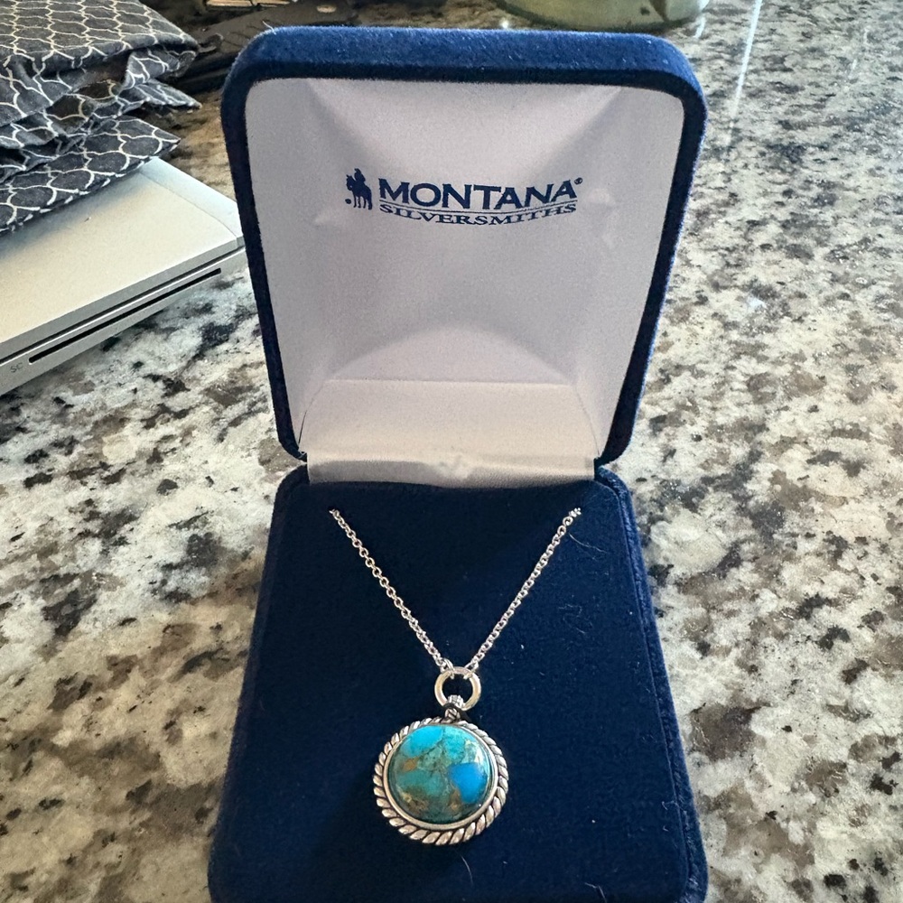 Montana Silversmiths Blue and Silver Necklace with Turquoise Pendant